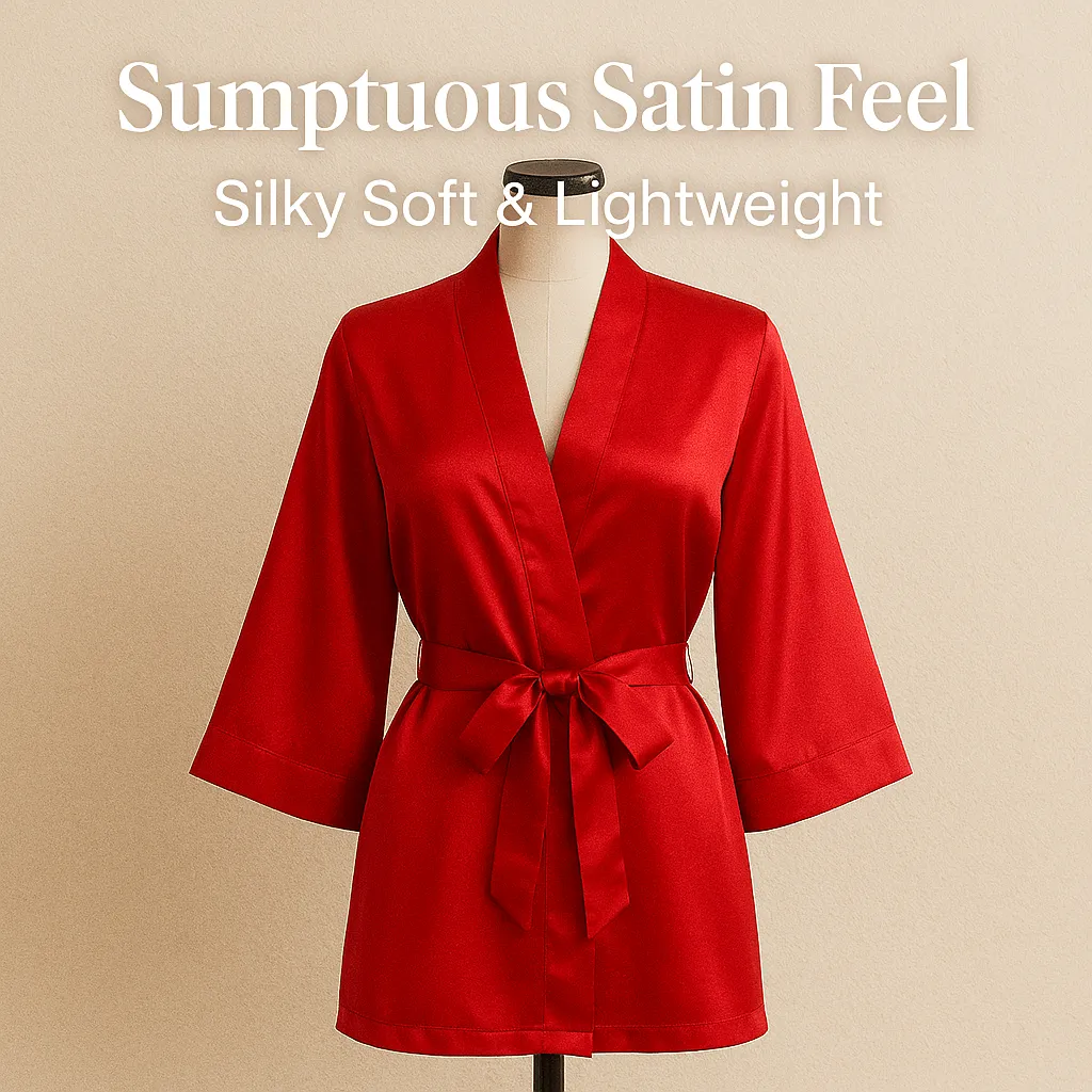 Women Satin Babydoll Belted Kimono Robe