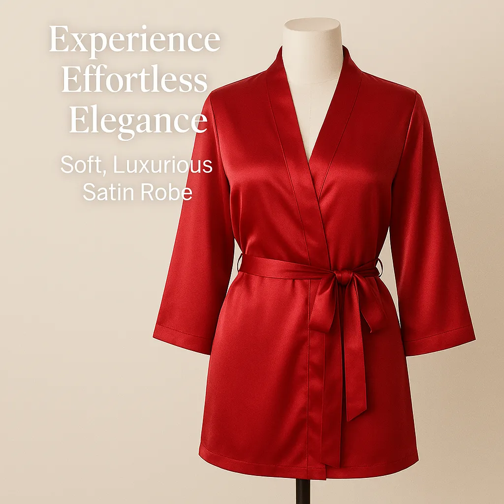 Women Satin Babydoll Belted Kimono Robe