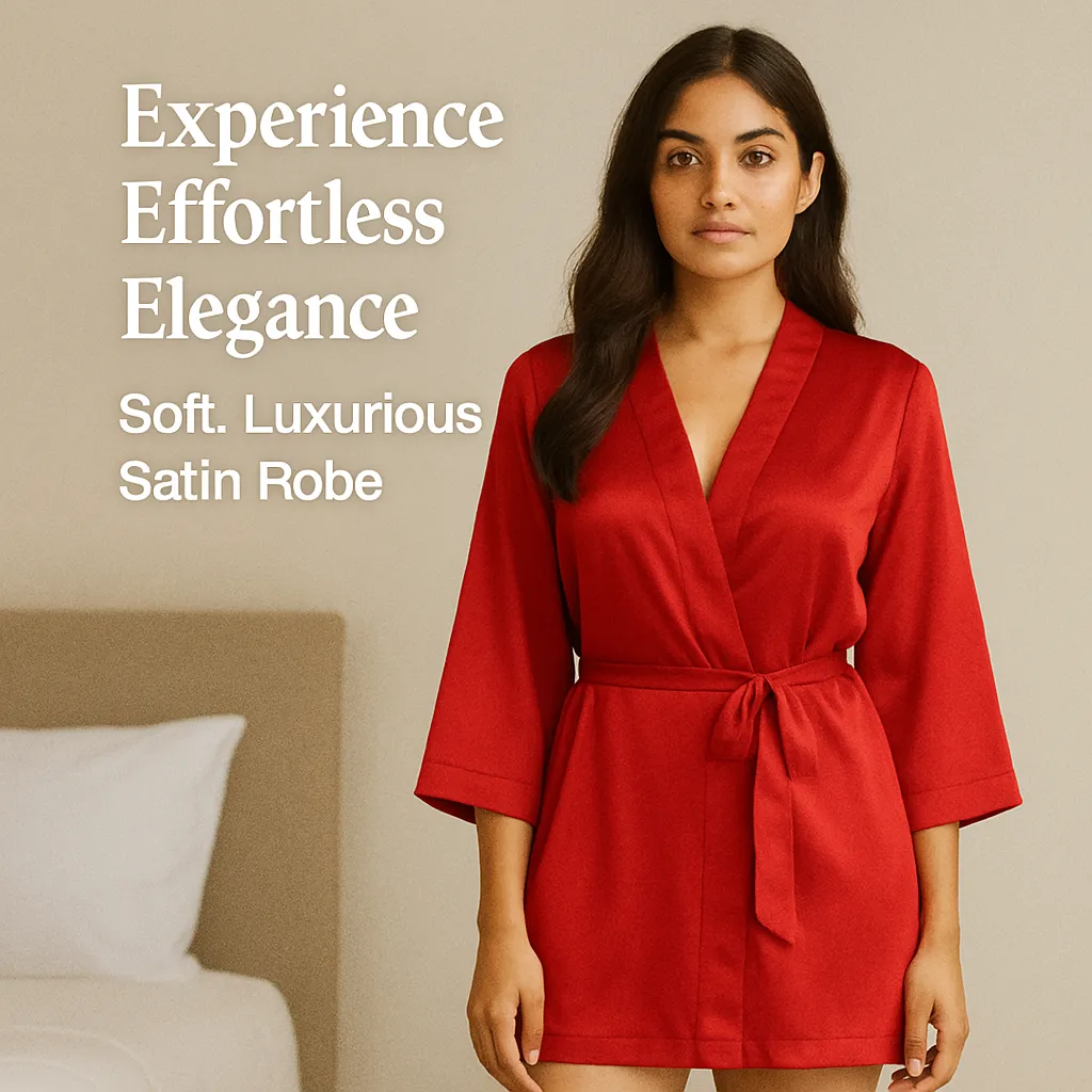 Women Satin Babydoll Belted Kimono Robe