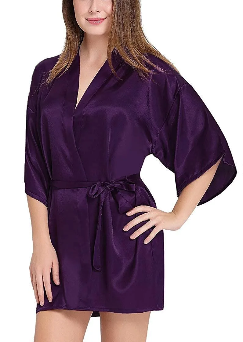 Women Satin Babydoll Belted Kimono Robe