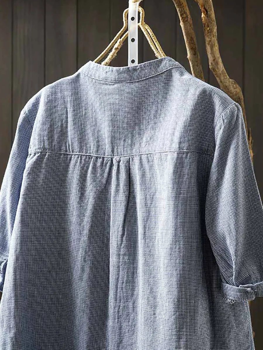 Women Summer Lattice V-Neck 100%Cotton Shirt