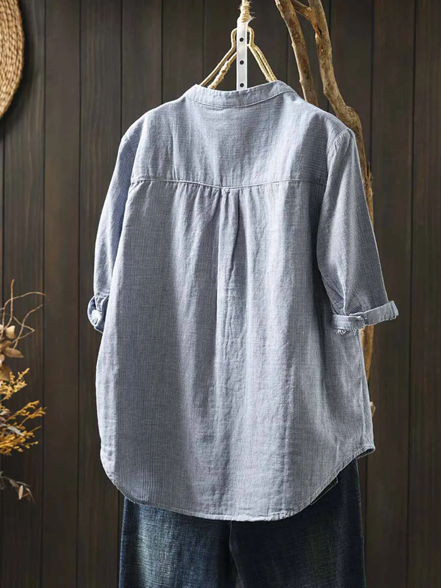 Women Summer Lattice V-Neck 100%Cotton Shirt