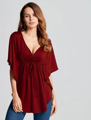 Women Trend Casual Loose V-neck Batwing Sleeve Tops Tee Solid Blouses Shirts Plus Size