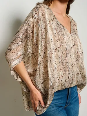 WOMEN'S 3/4 SLEEVE V-NECK HIGH-LOW ANIMAL PRINT BLOUSE TOP