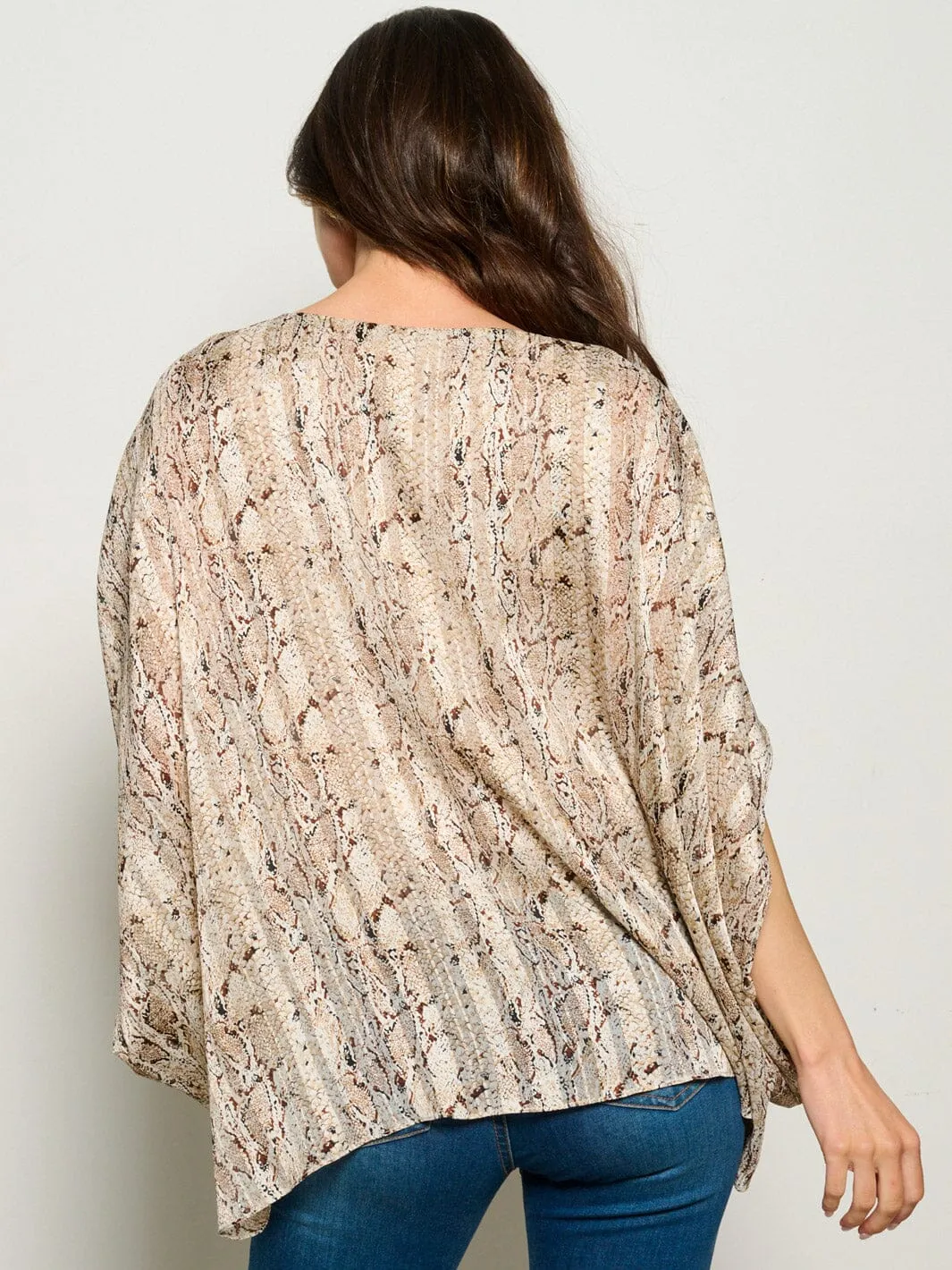 WOMEN'S 3/4 SLEEVE V-NECK HIGH-LOW ANIMAL PRINT BLOUSE TOP