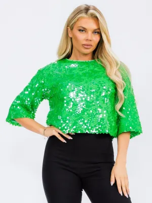 WOMEN'S 3/4 SLEEVES SEQUINS BLOUSE TOP