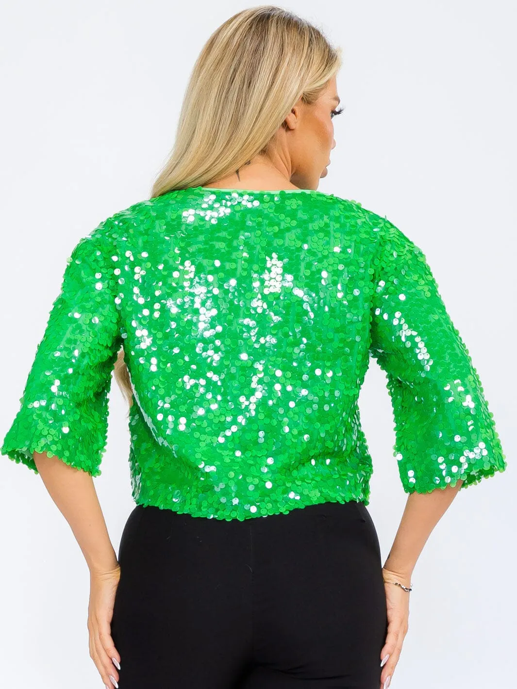WOMEN'S 3/4 SLEEVES SEQUINS BLOUSE TOP