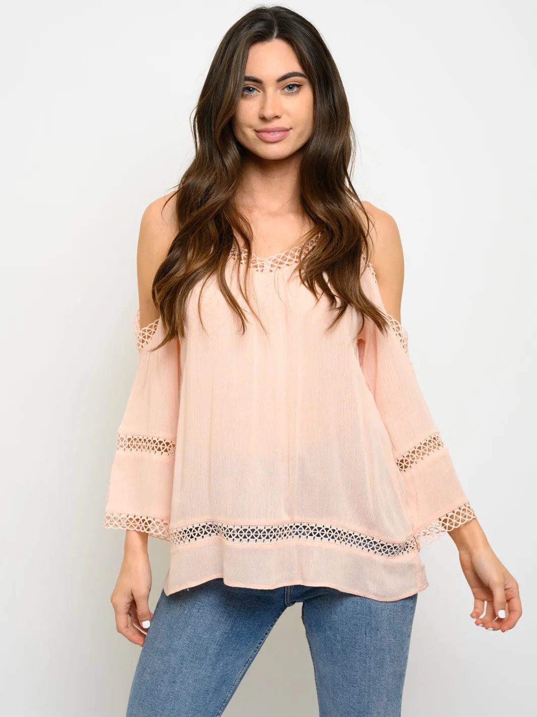 WOMEN'S COLD SHOULDER V-NECK TOP