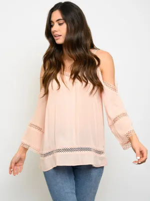 WOMEN'S COLD SHOULDER V-NECK TOP
