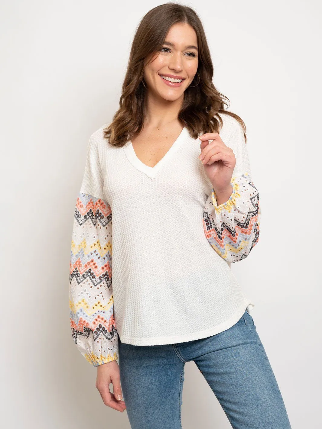 WOMEN'S CROCKET DESIGN LONG SLEEVE TOP