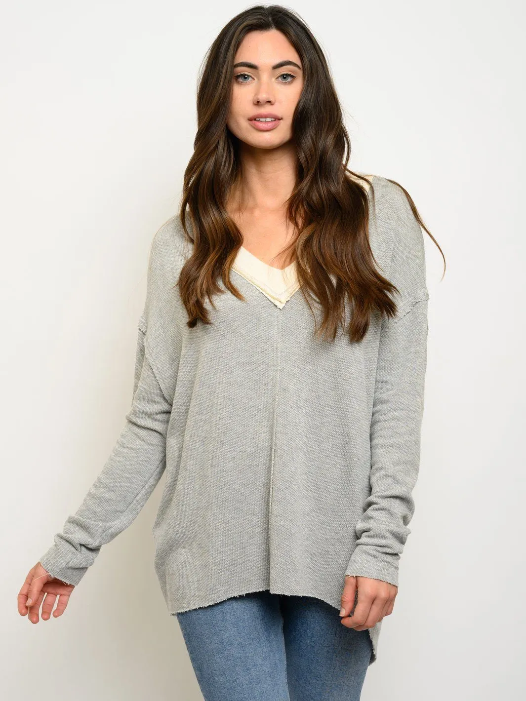 WOMEN'S FRENCH TERRY V-NECK TOP