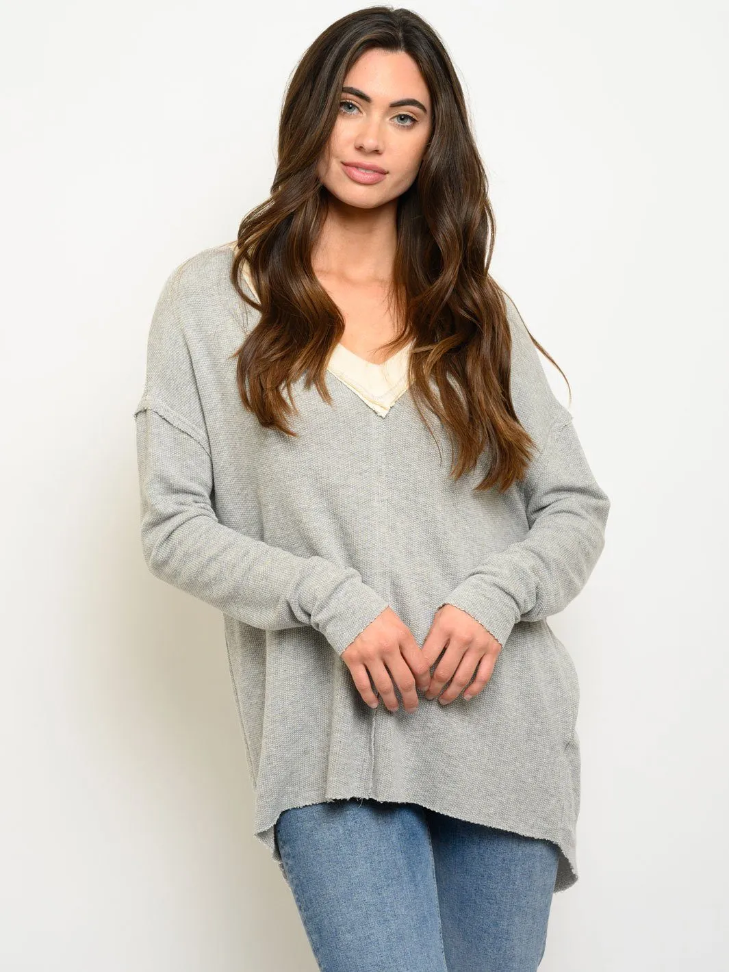 WOMEN'S FRENCH TERRY V-NECK TOP