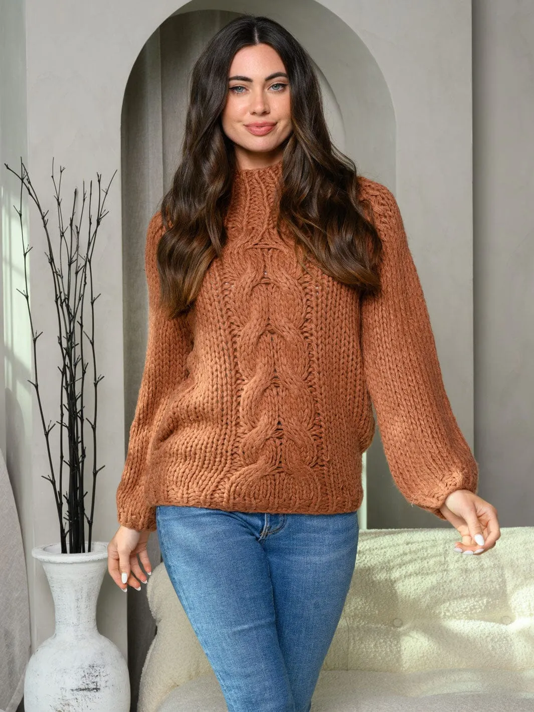 WOMEN'S LONG SLEEVE KNIT MOCK NECK SWEATER