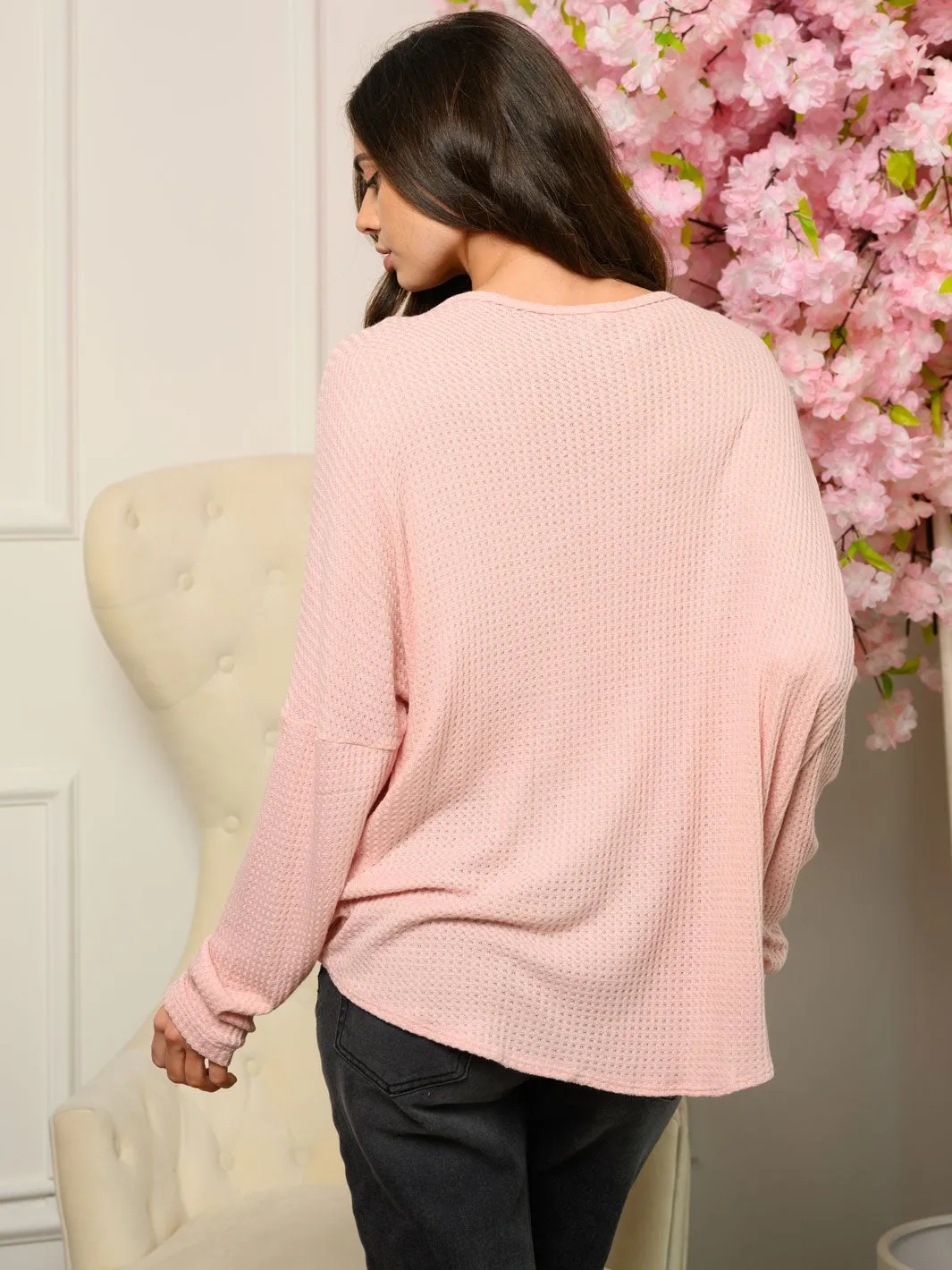 WOMEN'S LONG SLEEVE SURPLICE WAFFLE TOP