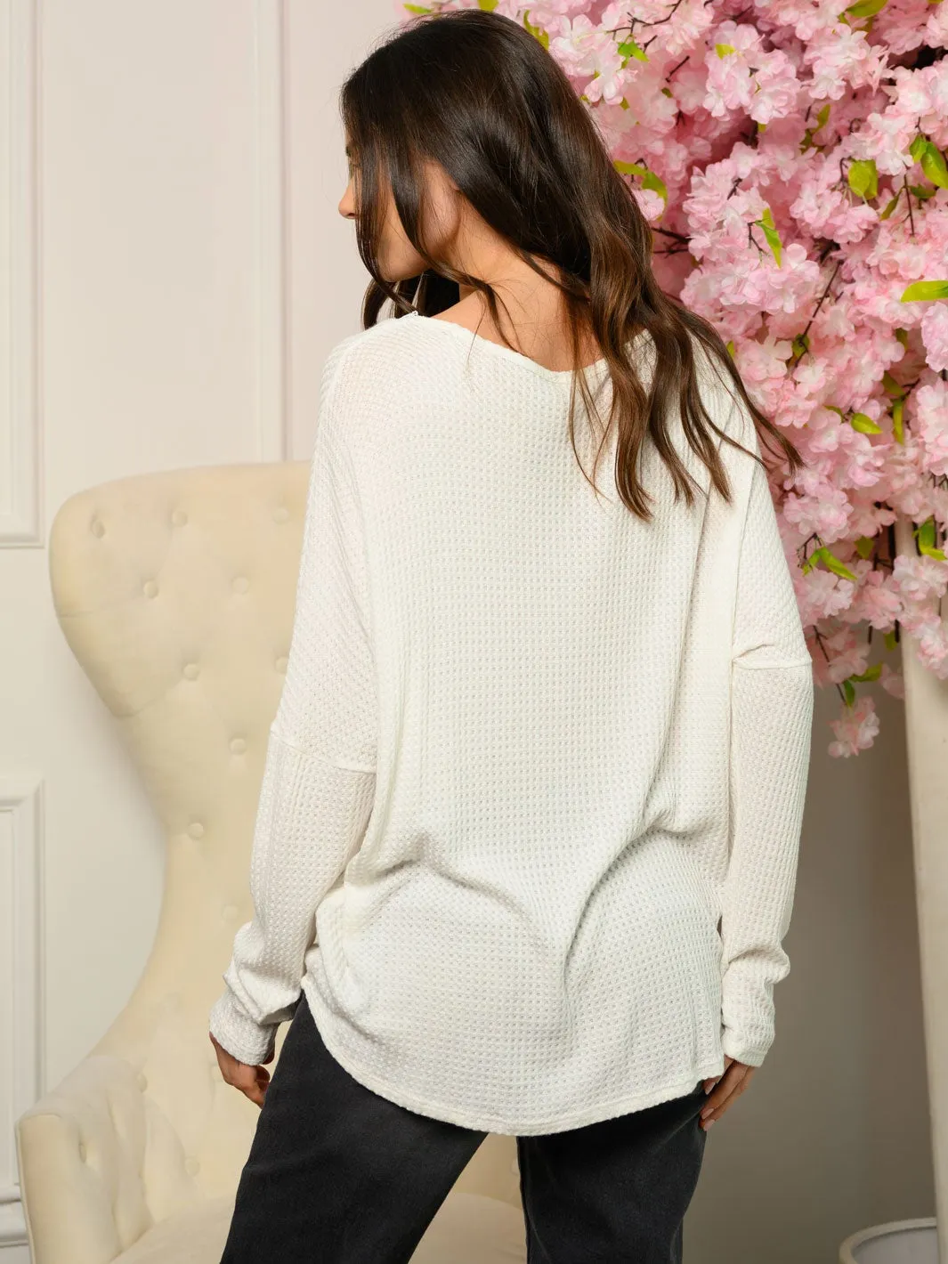 WOMEN'S LONG SLEEVE SURPLICE WAFFLE TOP