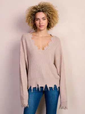 WOMEN'S LONG SLEEVE V-NECK TRIM DETAILED SWEATER
