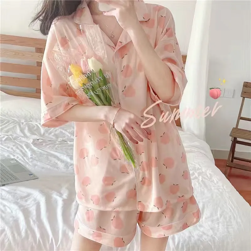 Women's Loose Cardigan Lapel Pajama Set