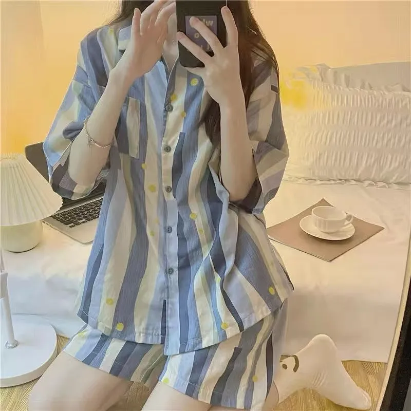Women's Loose Cardigan Lapel Pajama Set