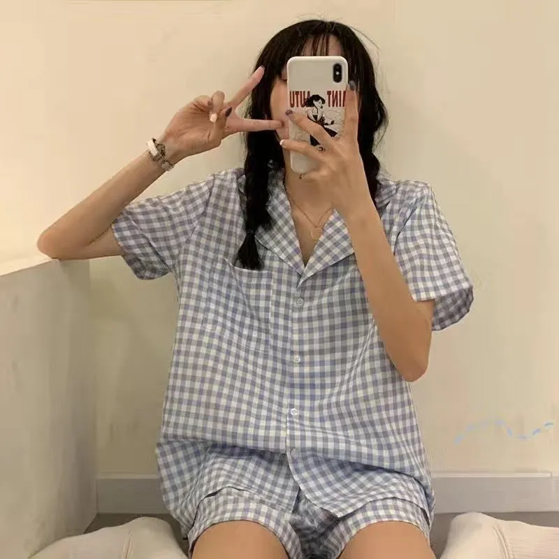 Women's Loose Cardigan Lapel Pajama Set