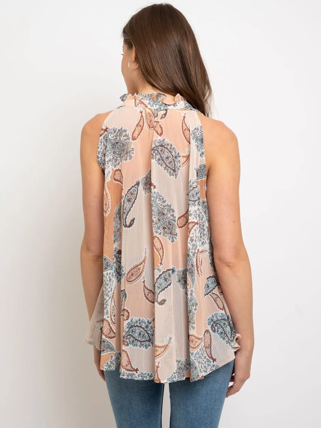 WOMEN'S PLEATED V-NECK SLEEVELESS TOP