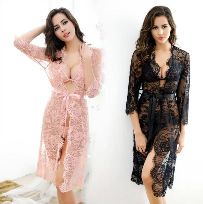 Women's Plus Size Lace Long Sleeve Nightgown Nightdress Set
