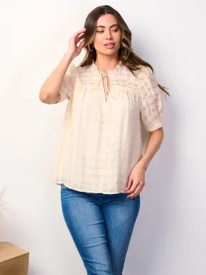 WOMEN'S SHORT PUFF SLEEVE V-NECK DETAILED BLOUSE TOP