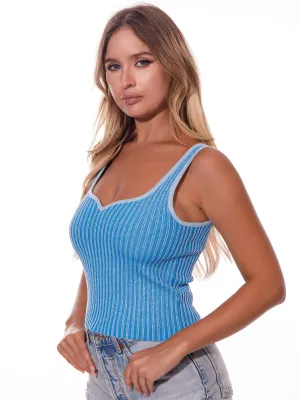 WOMEN'S SLEEVELESS V-NECK RIBBED TANK TOP