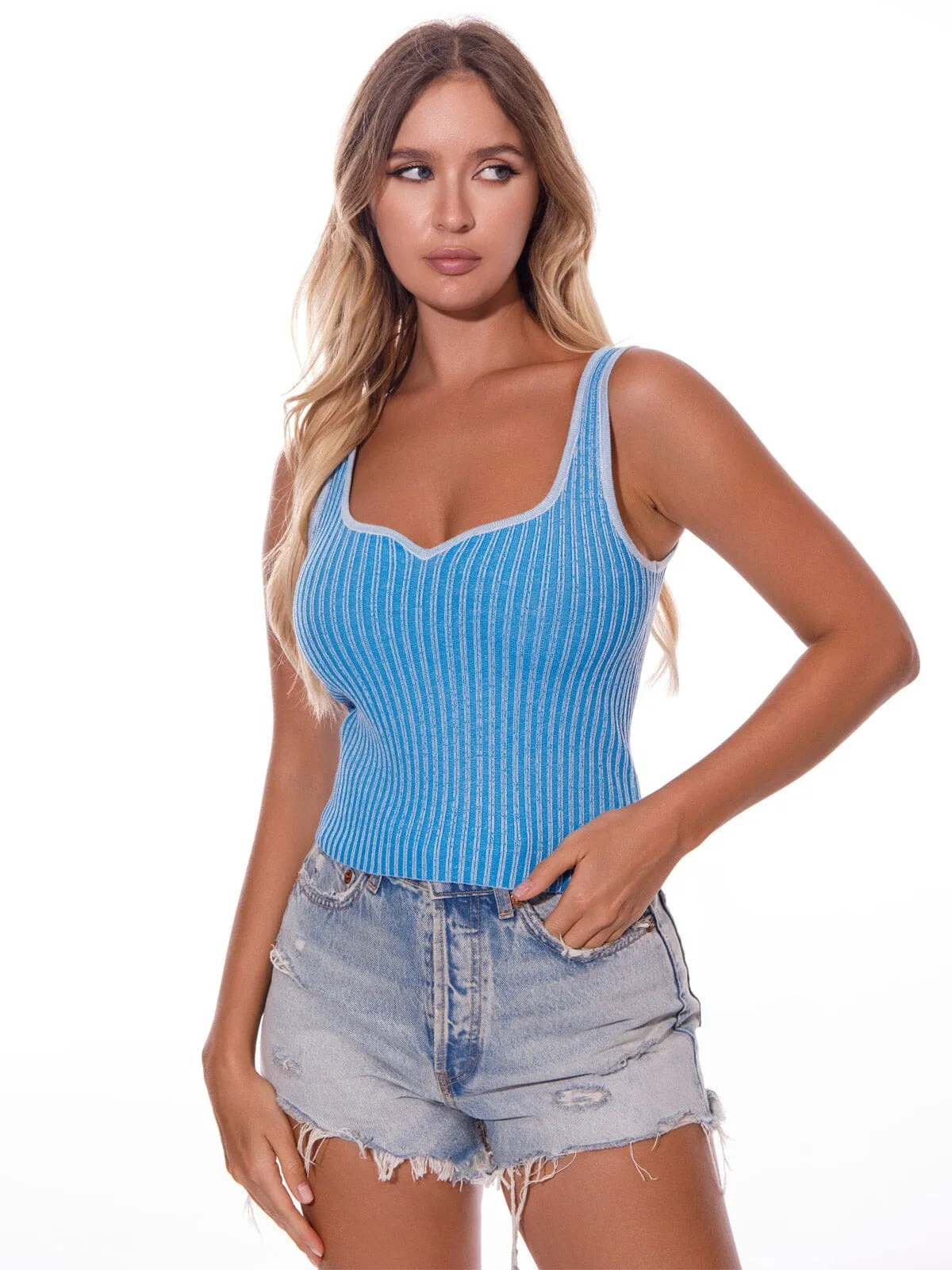 WOMEN'S SLEEVELESS V-NECK RIBBED TANK TOP