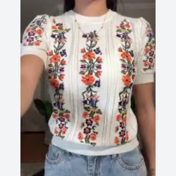 Women's Tops Square V Neck Casual Loose Sleeve Floral Print Shirts Blouses
