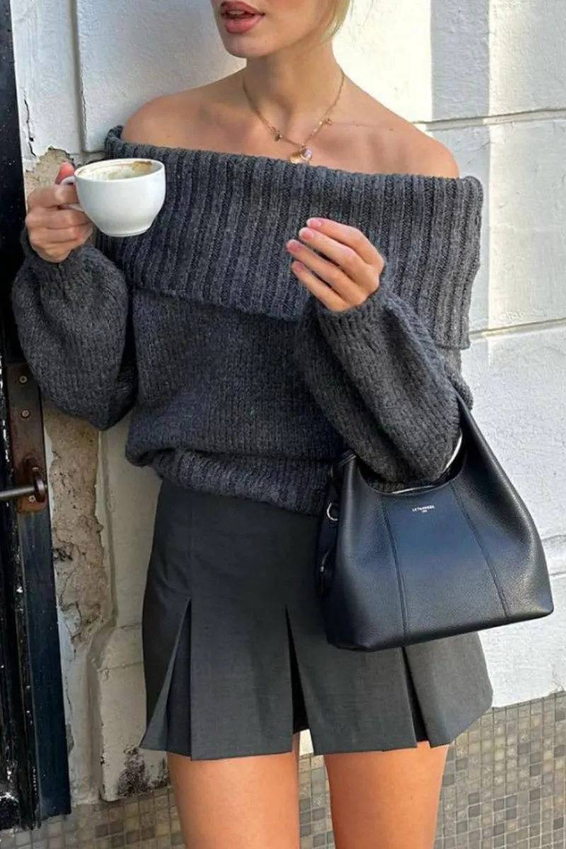 WS3393 Off Shoulder Sweater Outerwear