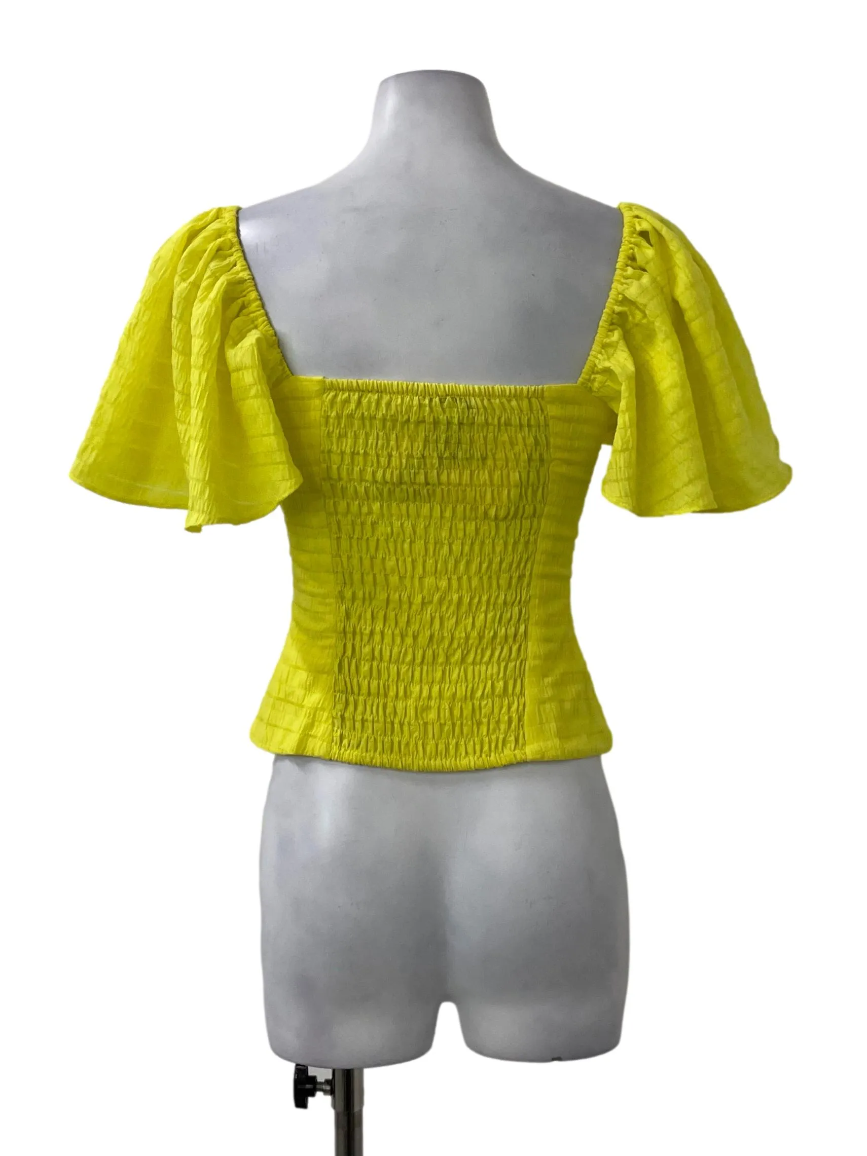Yellow Textured Structured Puff Sleeve Top