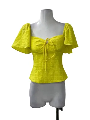 Yellow Textured Structured Puff Sleeve Top