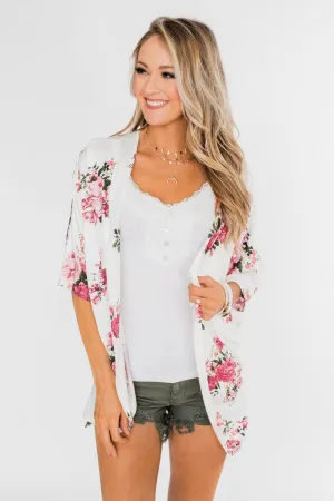 You Make Me Speechless Floral Kimono- Ivory