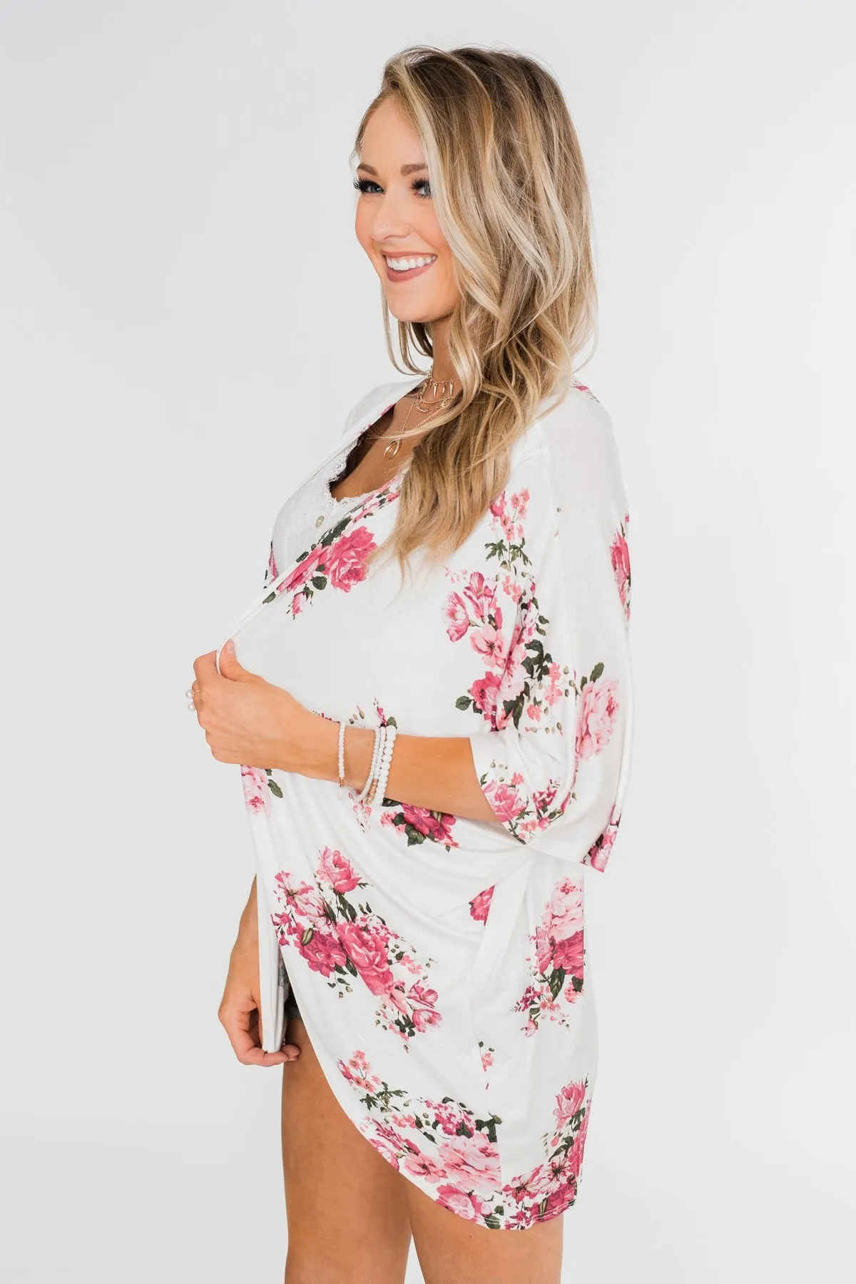 You Make Me Speechless Floral Kimono- Ivory