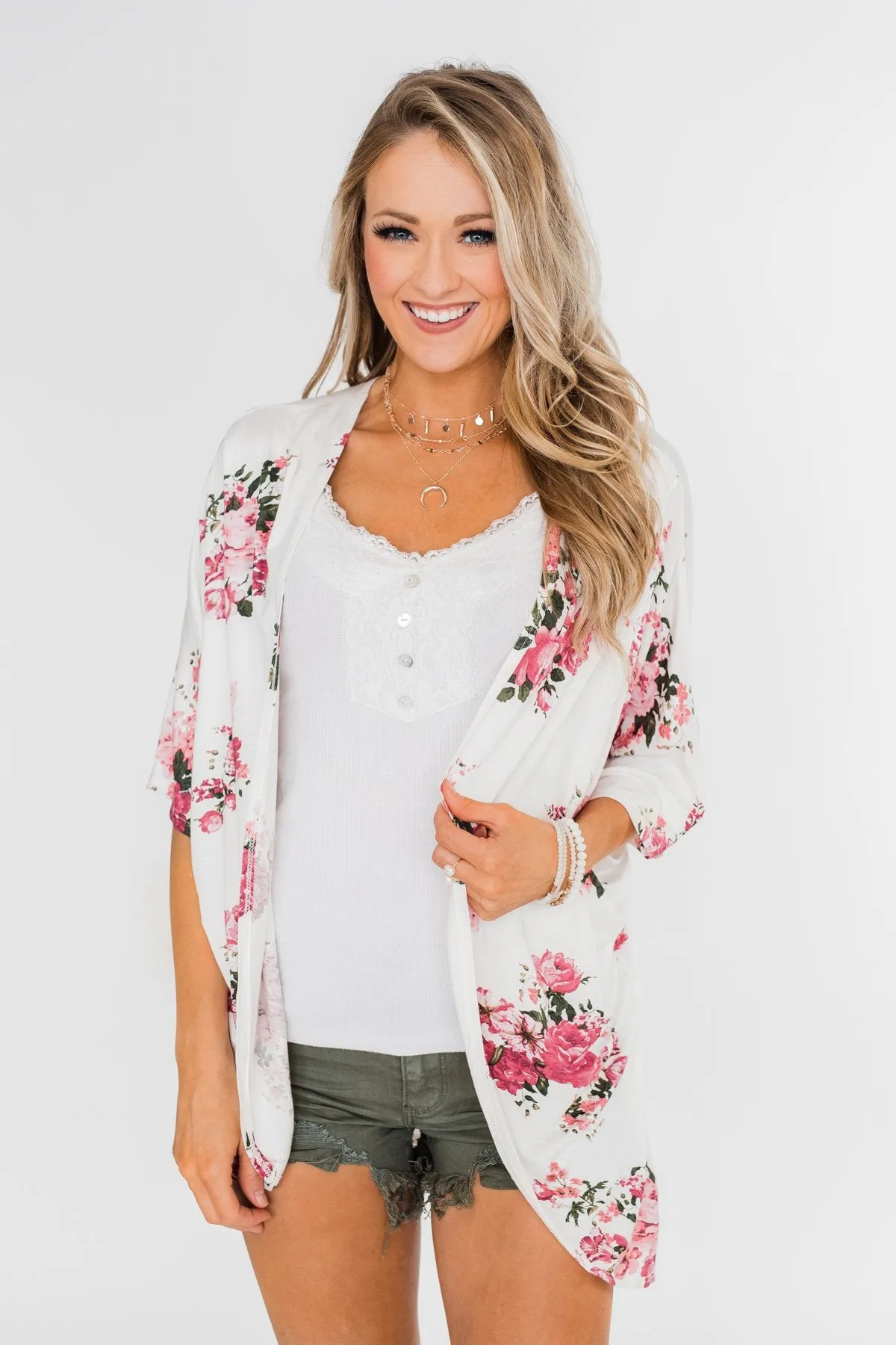 You Make Me Speechless Floral Kimono- Ivory