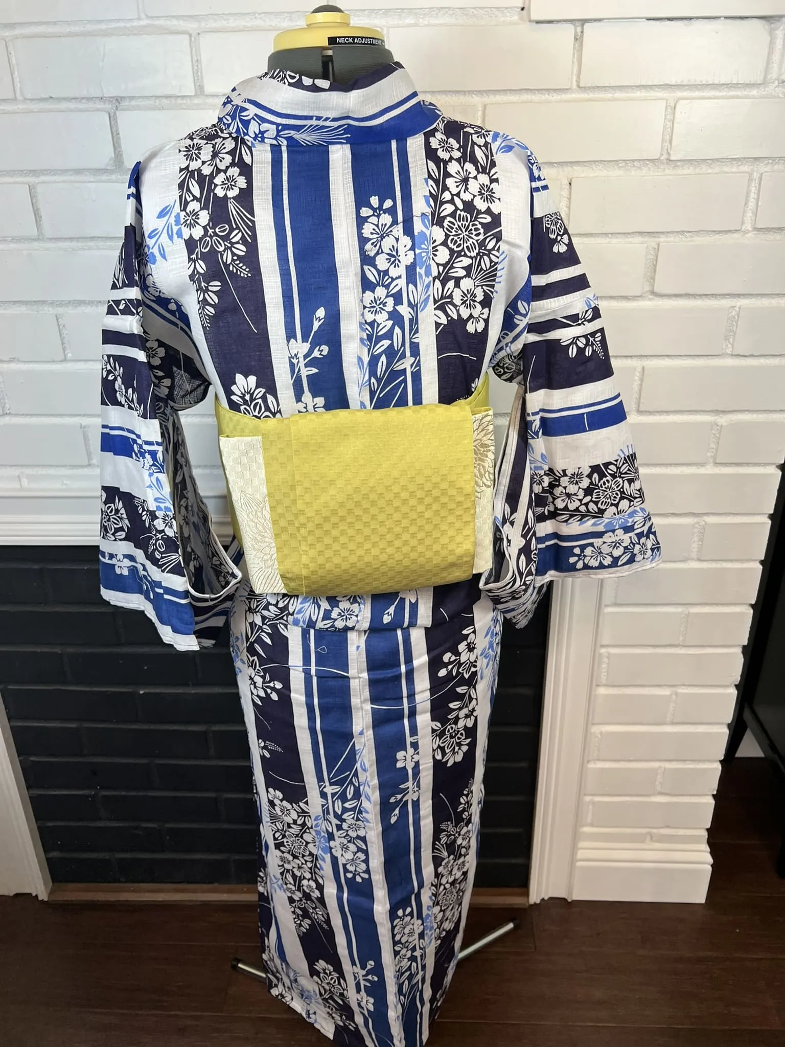 YUKATA and OBI 2 pc set, Size M, Cotton & Linen Yukata and Long Obi Set / Japanese Traditional Women's Yukata and Han-haba Obi