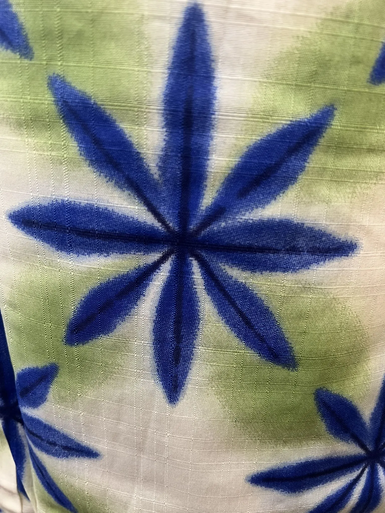 YUKATA and OBI 2 pc set, Size: M-L, Indigo Starflower Pattern on Long White with Light Green Obi / Japanese Traditional Women's Yukata and Han-haba Obi