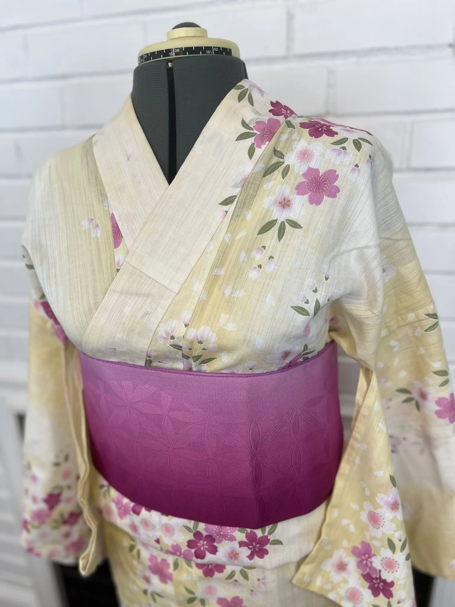 YUKATA, Cherry Blossom, Light Yellow, Size: Free / Japanese Traditional Women's Yukata